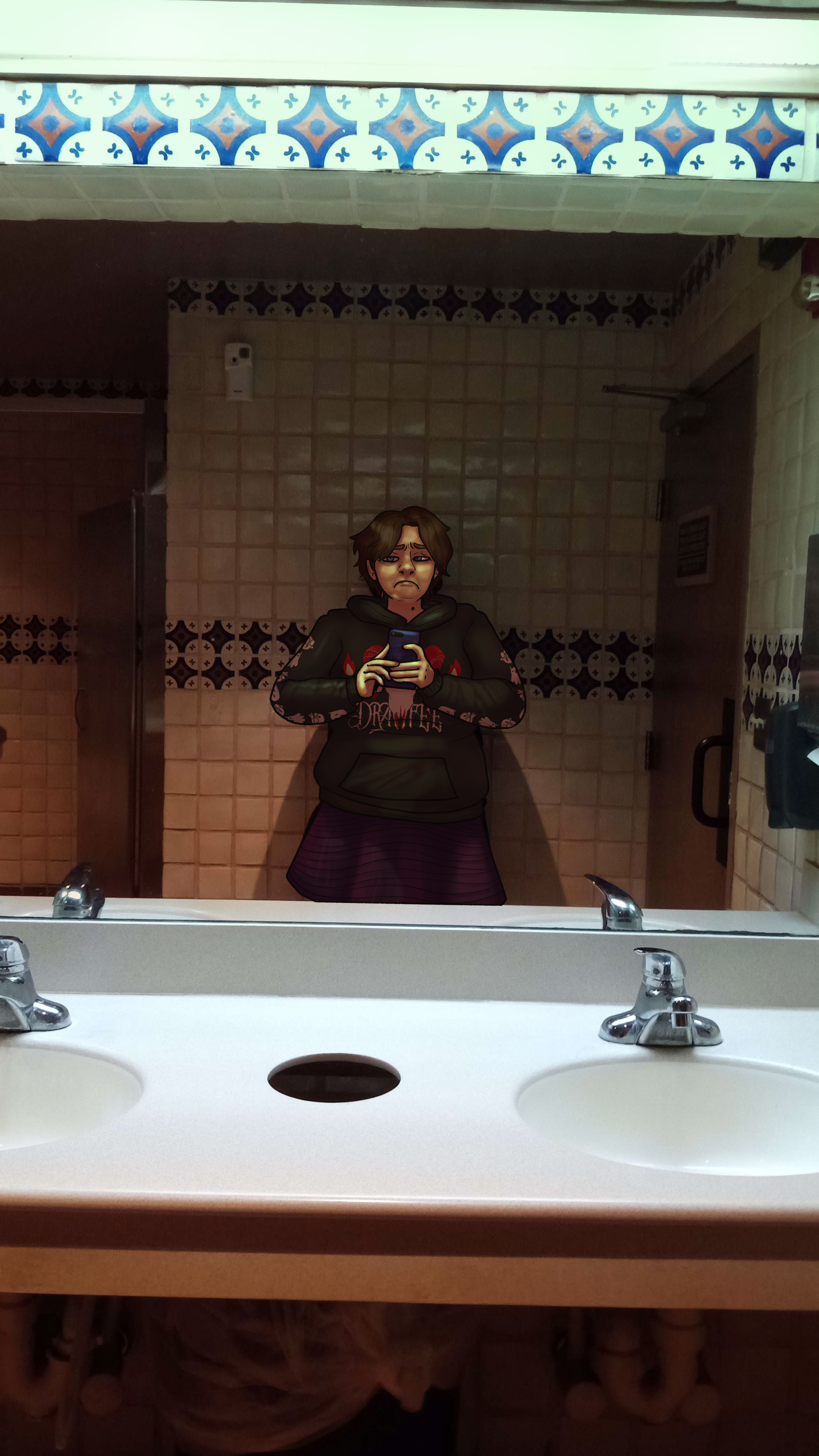 Jula in an ominous bathroom